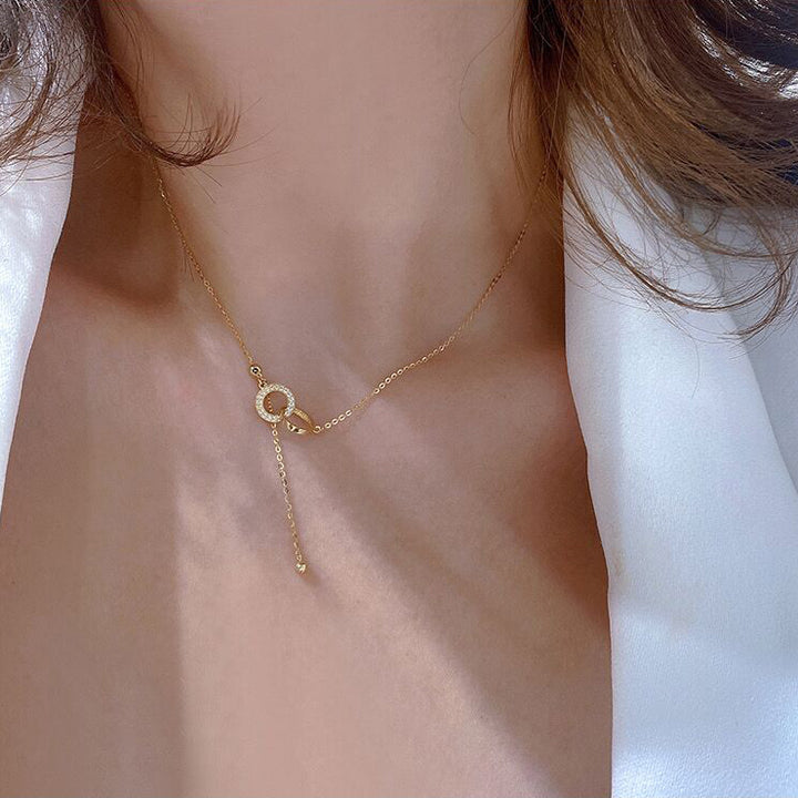 Solid 14K Gold Double Ring Necklace