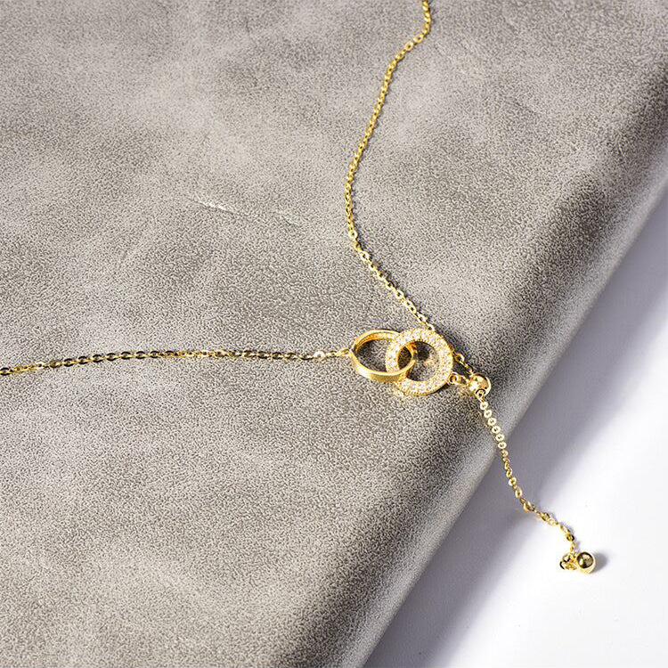 Solid 14K Gold Double Ring Necklace