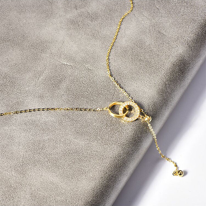 Solid 14K Gold Double Ring Necklace