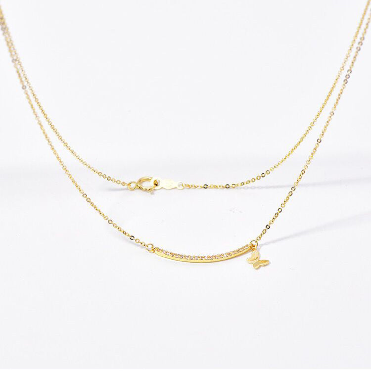 Solid 14K Gold Zircon Arc Necklace