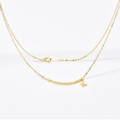 Solid 14K Gold Zircon Arc Necklace