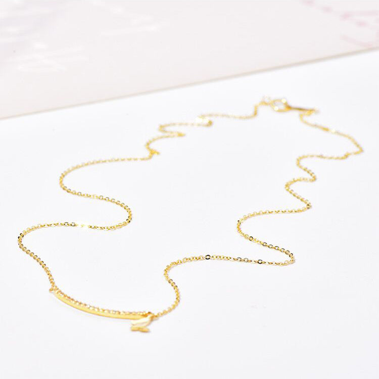 Solid 14K Gold Zircon Arc Necklace