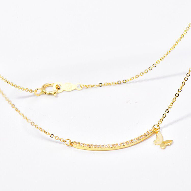 Solid 14K Gold Zircon Arc Necklace