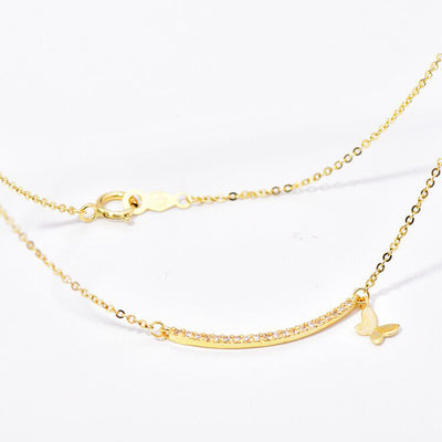 Solid 14K Gold Zircon Arc Necklace