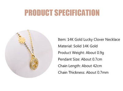 Solid 14K Gold Lucky Clover Necklace