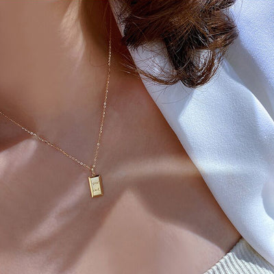 Solid 14K Gold Geometric Lucky Necklace