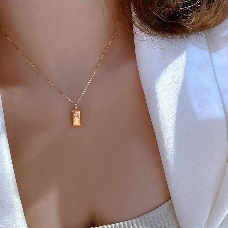 Solid 14K Gold Geometric Lucky Necklace
