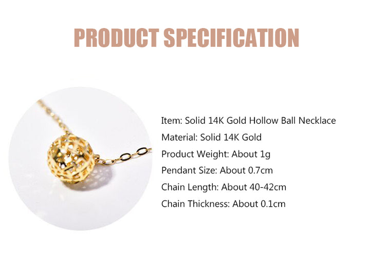 Solid 14K Gold Hollow Ball Necklace