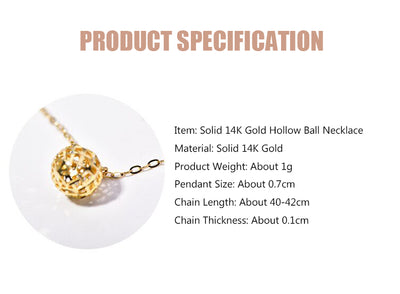 Solid 14K Gold Hollow Ball Necklace