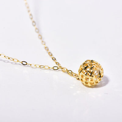 Solid 14K Gold Hollow Ball Necklace