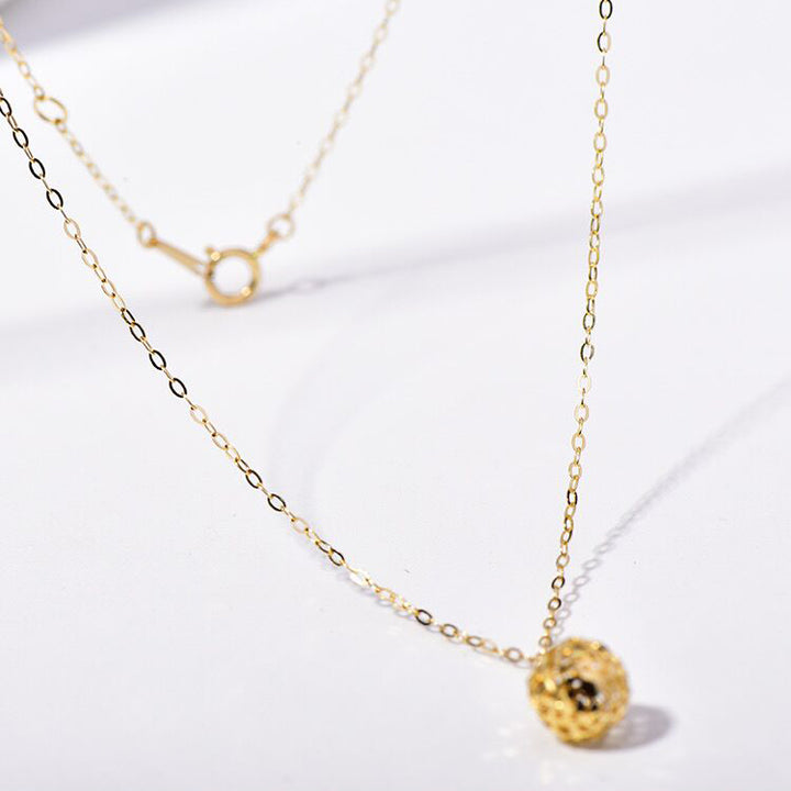 Solid 14K Gold Hollow Ball Necklace