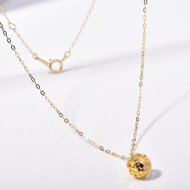Solid 14K Gold Hollow Ball Necklace