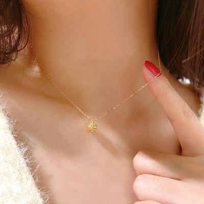 Solid 14K Gold Hollow Ball Necklace