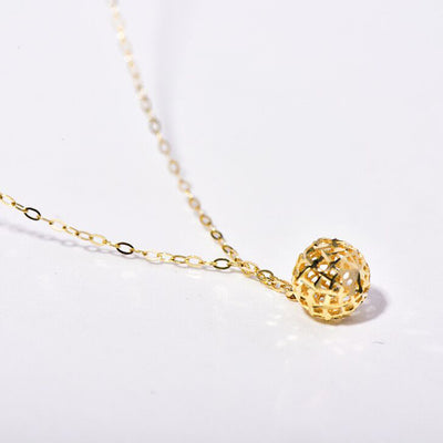 Solid 14K Gold Hollow Ball Necklace