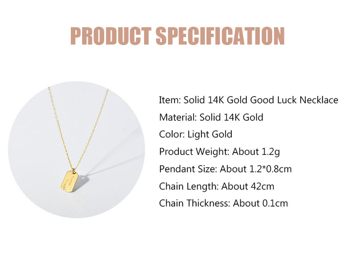 Solid 14K Gold Good Luck Necklace
