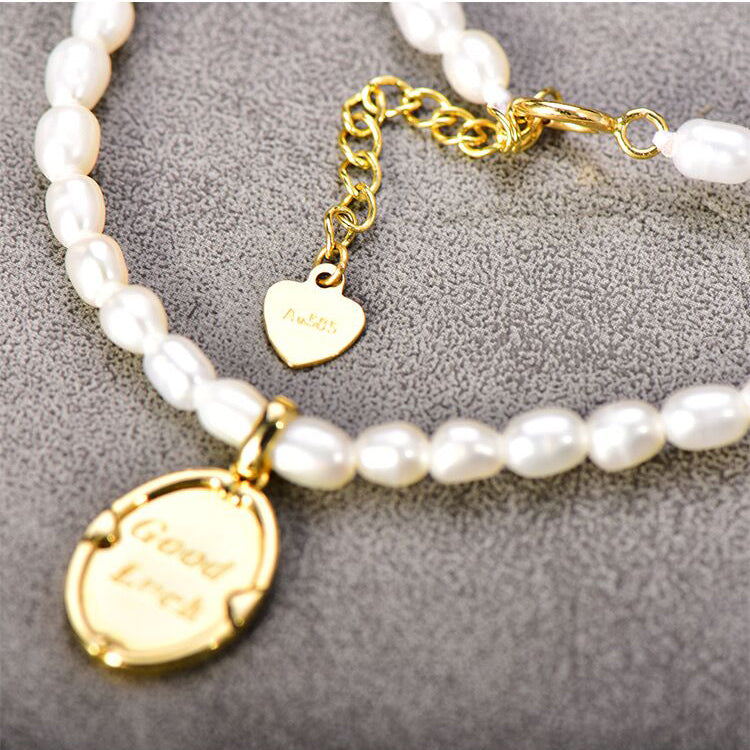 Solid 14K Gold Pearl Lucky Necklace