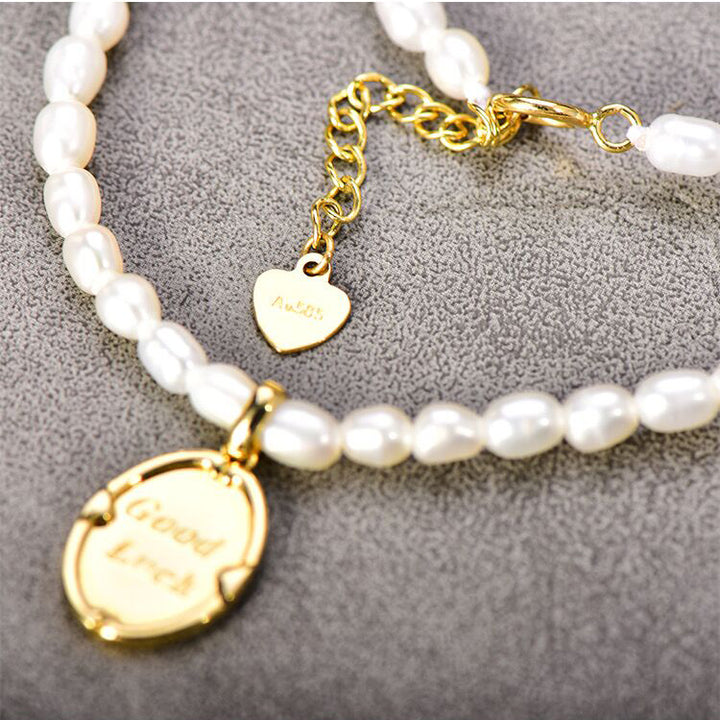 Solid 14K Gold Pearl Lucky Necklace