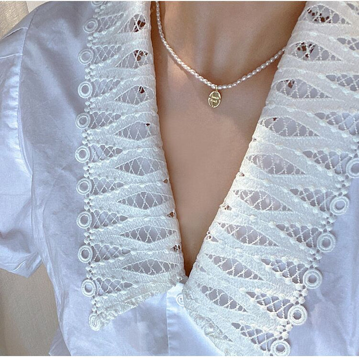 Solid 14K Gold Pearl Lucky Necklace