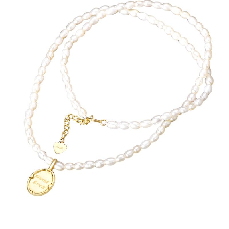 Solid 14K Gold Pearl Lucky Necklace