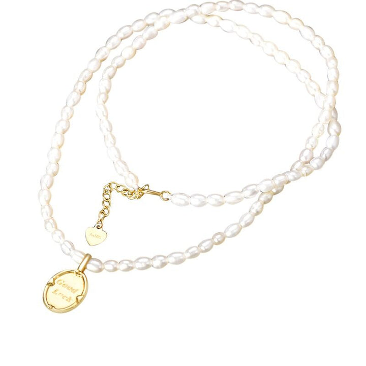 Solid 14K Gold Pearl Lucky Necklace