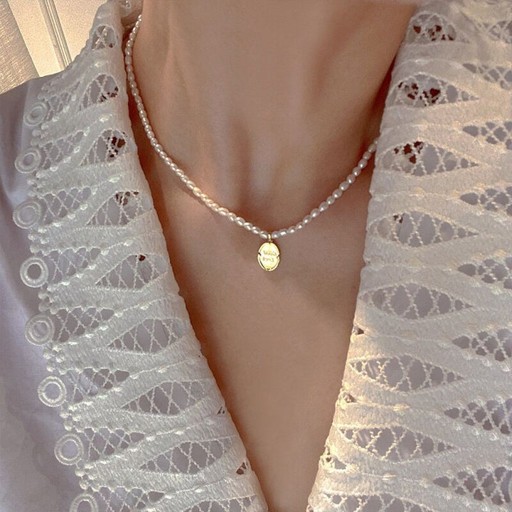 Solid 14K Gold Pearl Lucky Necklace