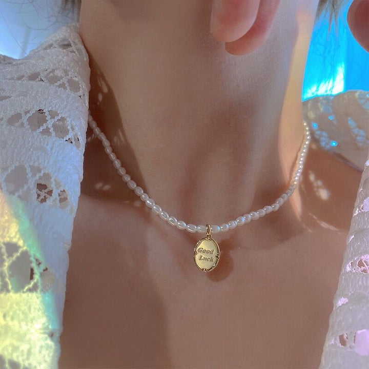 Solid 14K Gold Pearl Lucky Necklace