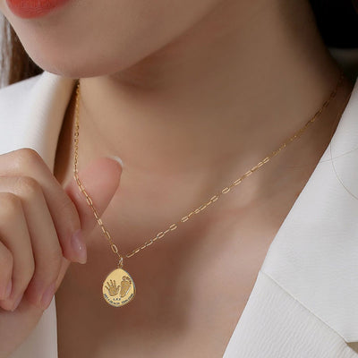 Custom Handprint Footprint Necklace For Baby-Solid 18K Gold