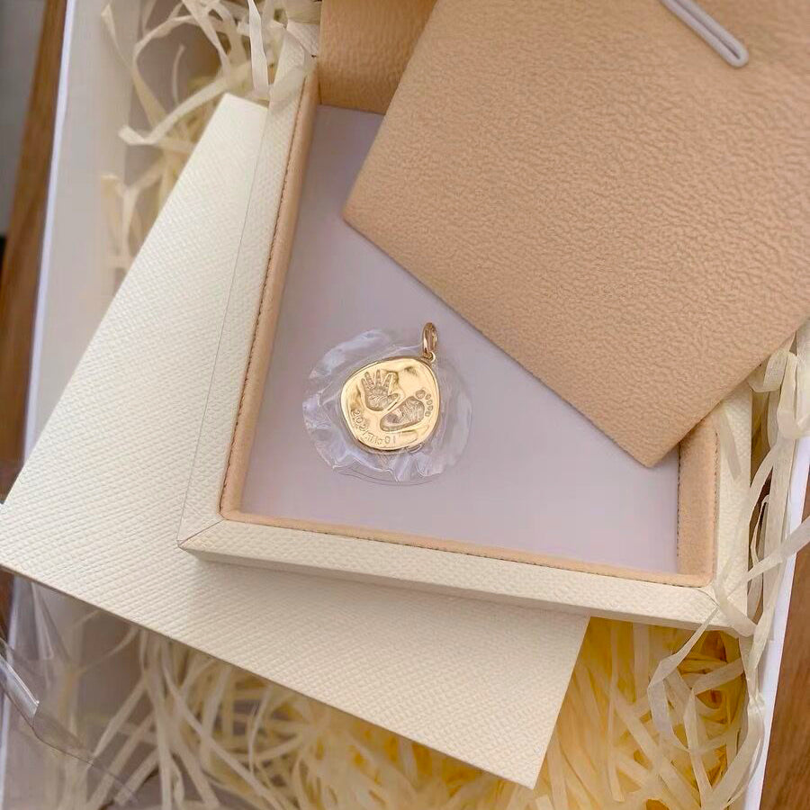 Custom Handprint Footprint Necklace For Baby-Solid 18K Gold