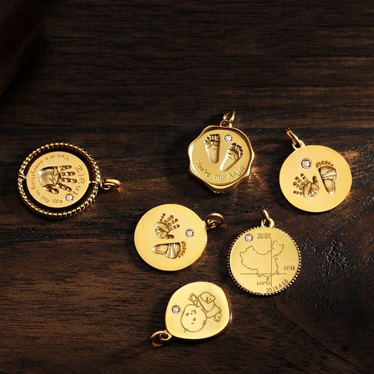 Custom Handprint Footprint Necklace For Baby-Baby Birthday Card-Solid 18K Gold