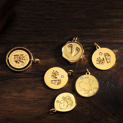 Custom Handprint Footprint Necklace For Baby-Baby Birthday Card-Solid 18K Gold