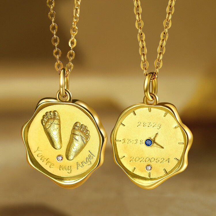 Custom Handprint Footprint Necklace For Baby-Baby Birthday Card-Solid 18K Gold