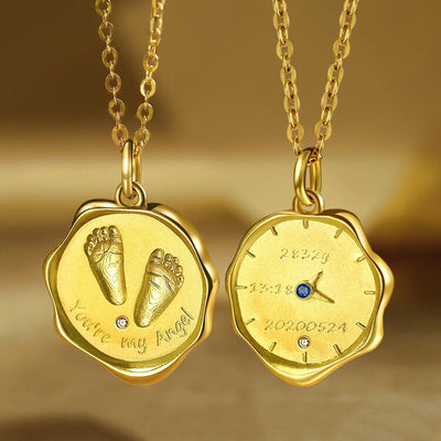 Custom Handprint Footprint Necklace For Baby-Baby Birthday Card-Solid 18K Gold
