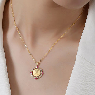 Custom Handprint Footprint Birthday Diamond Ruby Necklace-Solid 18K Gold