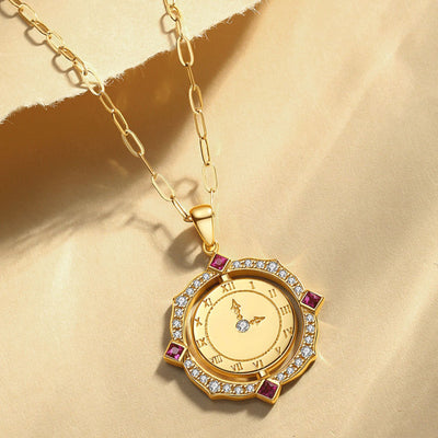 Custom Handprint Footprint Birthday Diamond Ruby Necklace-Solid 18K Gold