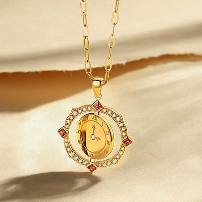 Custom Handprint Footprint Birthday Diamond Ruby Necklace-Solid 18K Gold