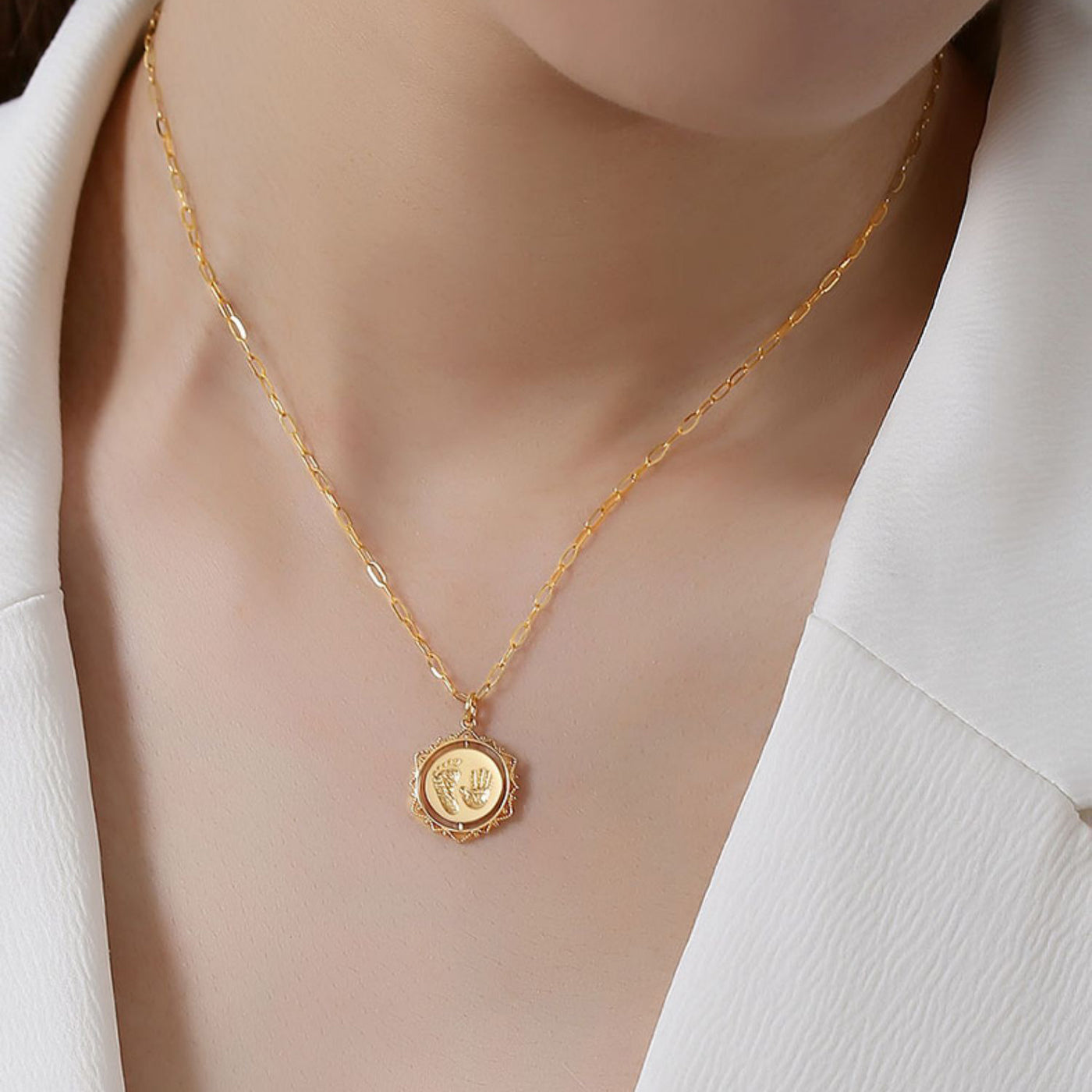 Custom Handprint Footprint Birthday Necklace For baby-Solid 18K Gold