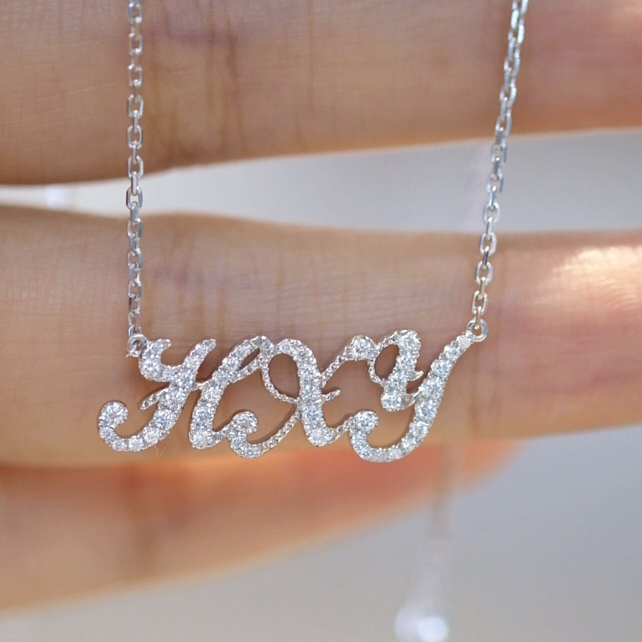Custom Name Diamond Necklace-Solid 18K gold