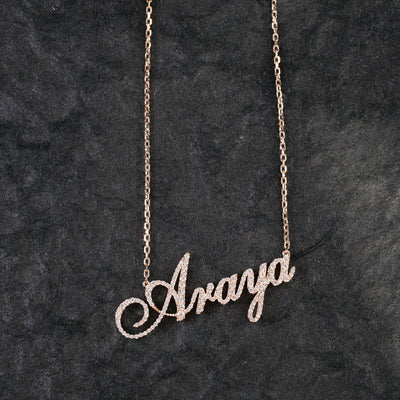 Custom Name Diamond Necklace-Solid 18K gold