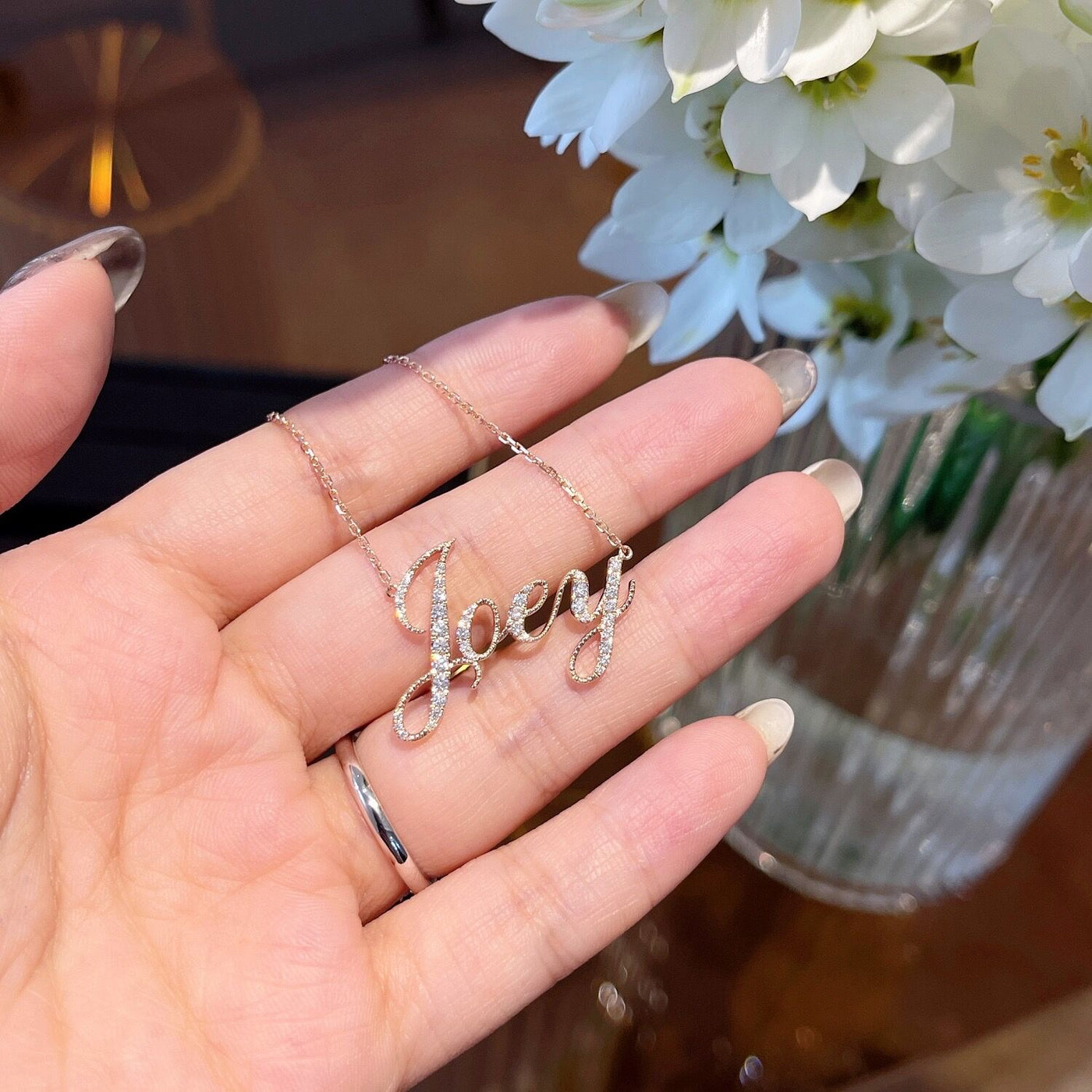 Custom Name Diamond Necklace-Solid 18K gold