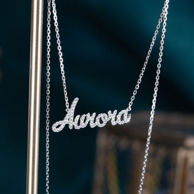 Custom Name Diamond Necklace-Solid 18K gold