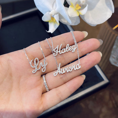 Custom Name Diamond Necklace-Solid 18K gold