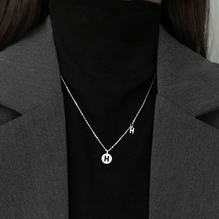 Letter Circle Zircon Necklace-S925 Solid Silver