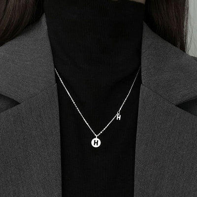 Letter Circle Zircon Necklace-S925 Solid Silver