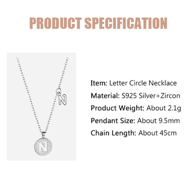 Letter Circle Zircon Necklace-S925 Solid Silver