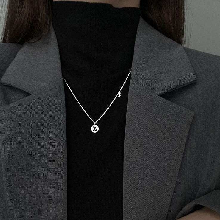 Letter Circle Zircon Necklace-S925 Solid Silver