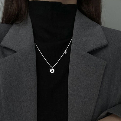 Letter Circle Zircon Necklace-S925 Solid Silver