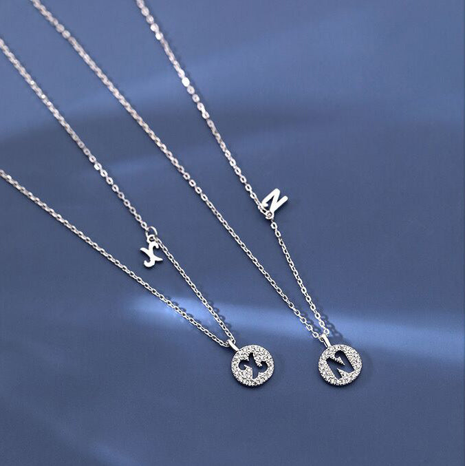 Letter Circle Zircon Necklace-S925 Solid Silver