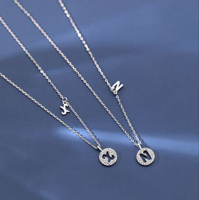 Letter Circle Zircon Necklace-S925 Solid Silver