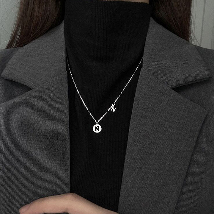 Letter Circle Zircon Necklace-S925 Solid Silver