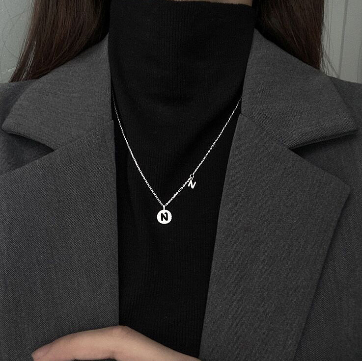 Letter Circle Zircon Necklace-S925 Solid Silver